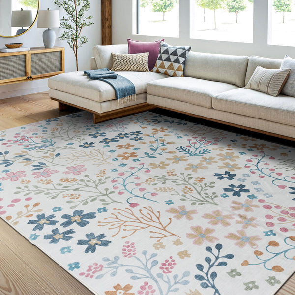 Machine Washable Rug - Ivory Floral