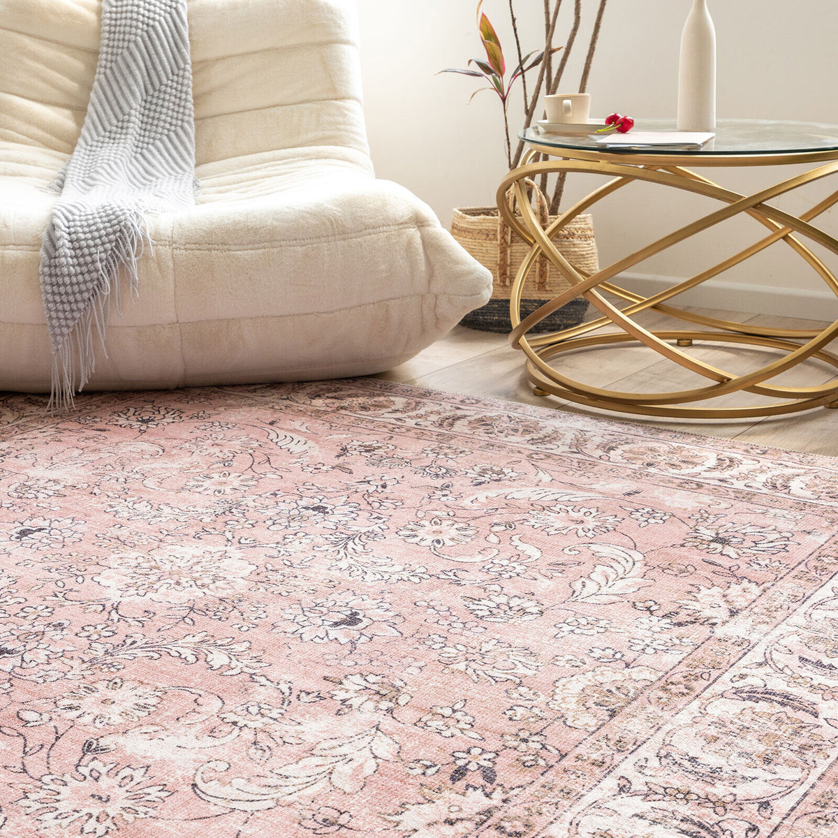 Machine Washable Small Rugs Machine Washable Rug - Floral Pink – Pure Simplicity Australia