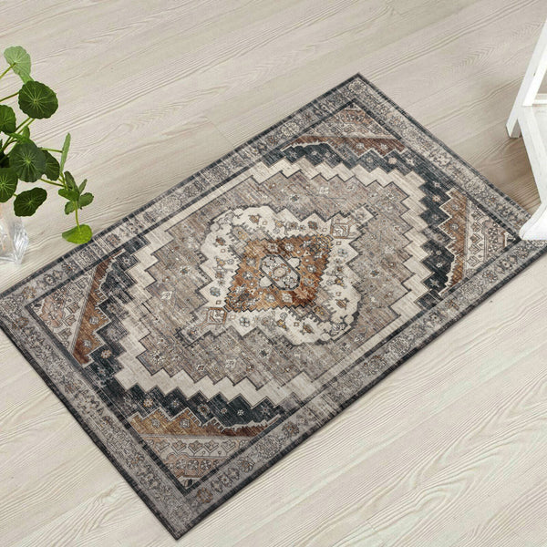 Machine Washable Rug - Brown & Grey