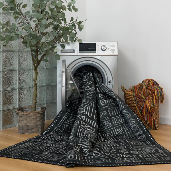 Machine Washable Rug - Geometric Charcoal