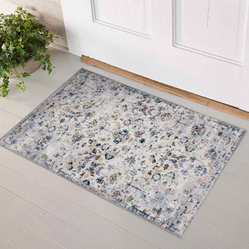 Machine Washable Rug - Ivory Blue