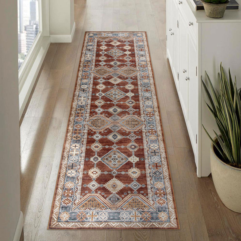 Machine Washable Rug - Rust Red