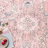 Machine Washable Rug - Floral Pink