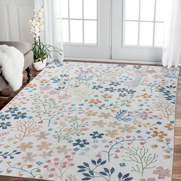 Machine Washable Rug - Ivory Floral