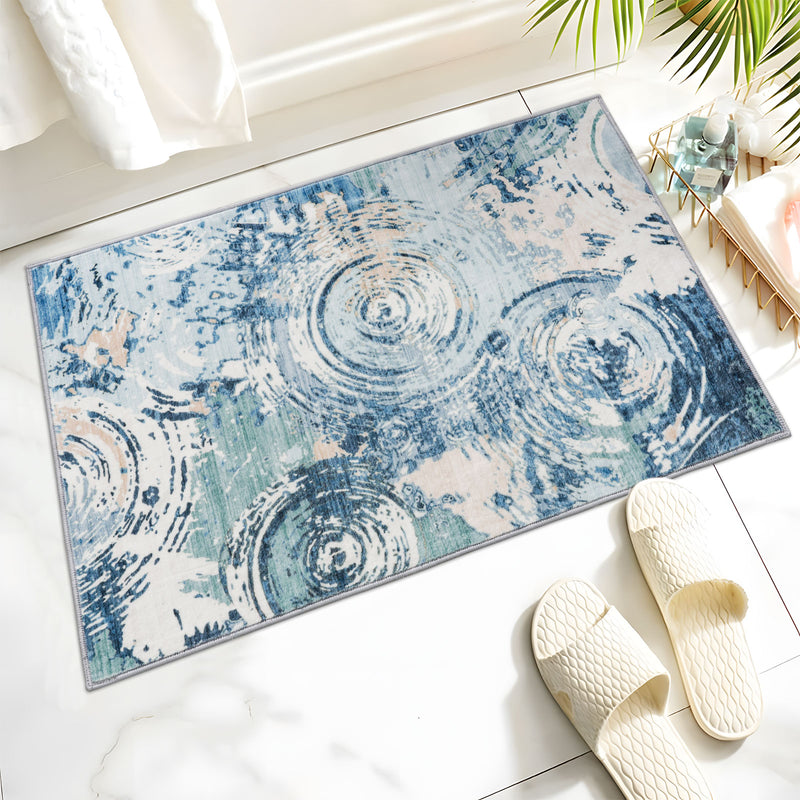 Machine Washable Rug - Blue Ripples