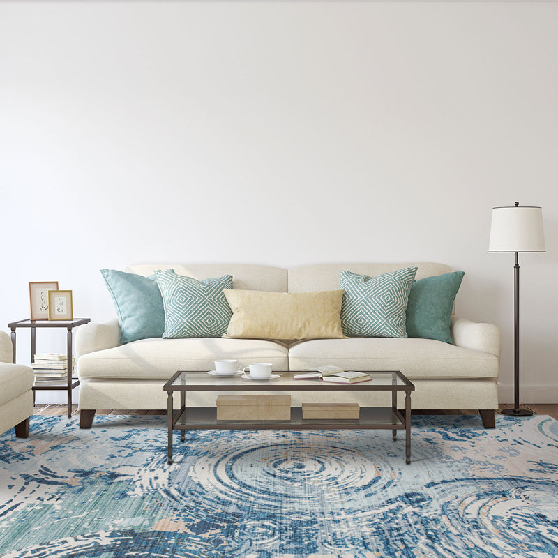 Machine Washable Rug - Blue Ripples