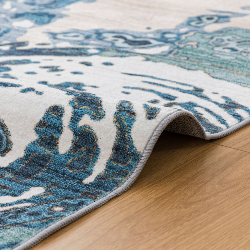 Machine Washable Rug - Blue Ripples