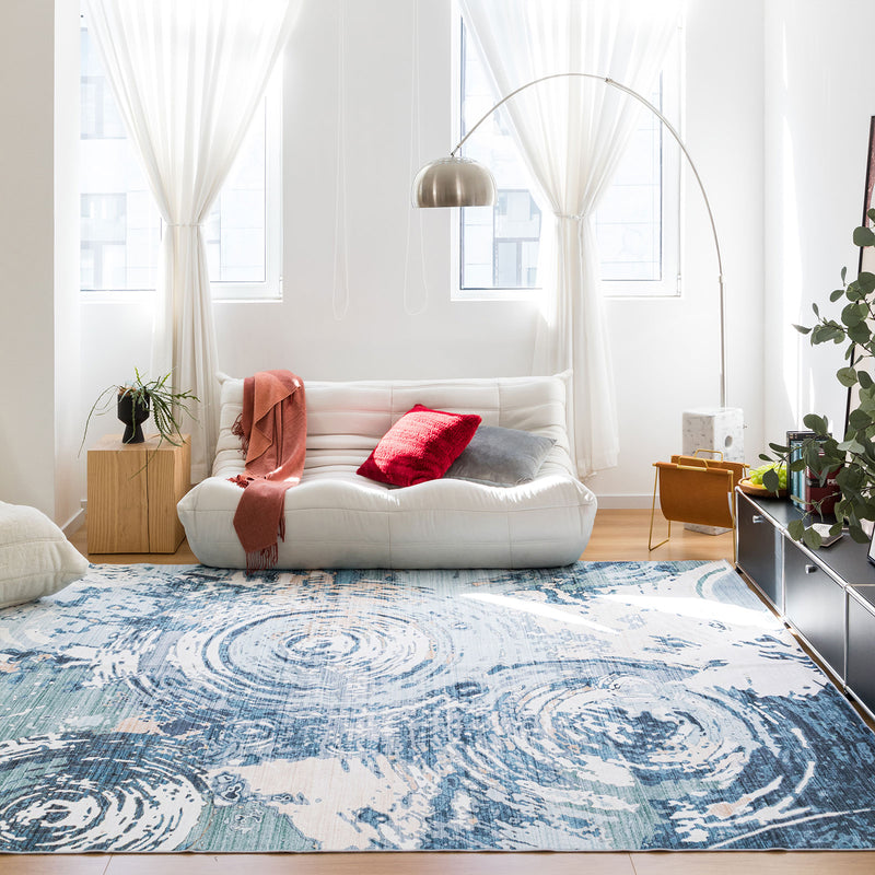 Machine Washable Rug - Blue Ripples