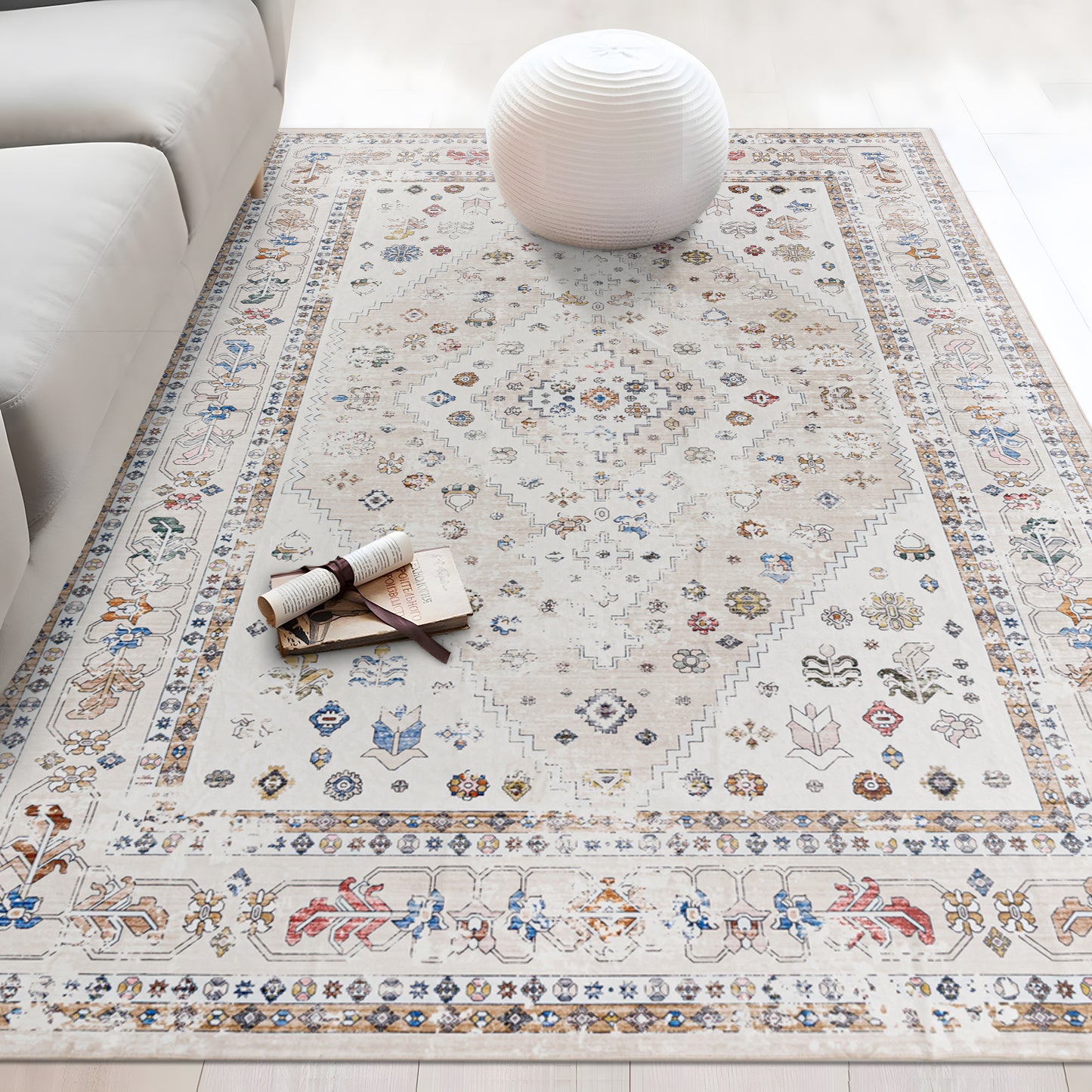 Machine Washable Rug - Faded Beige