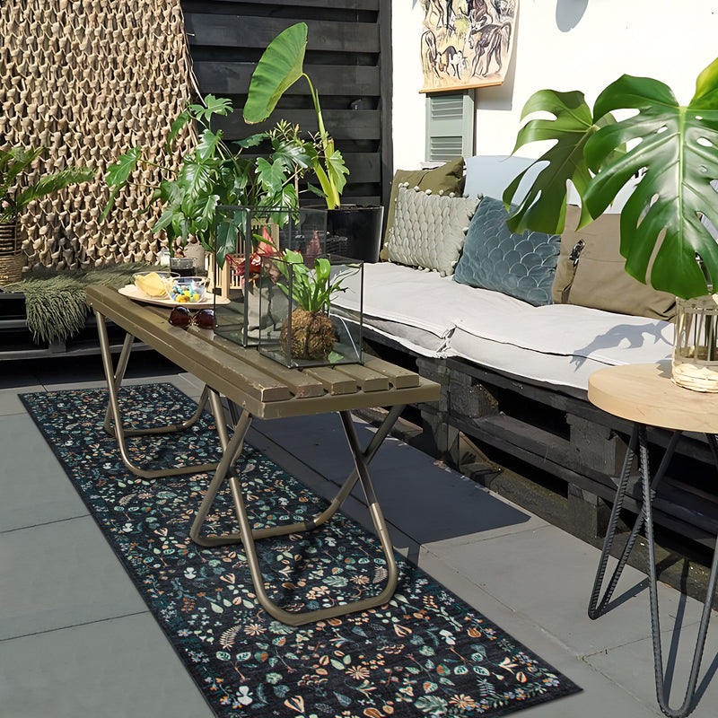 Machine Washable Rug - Charcoal Flora