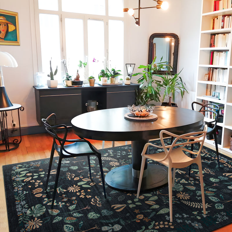 Machine Washable Rug - Charcoal Flora