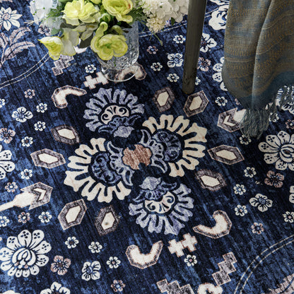 Machine Washable Rug - Midnight Bloom
