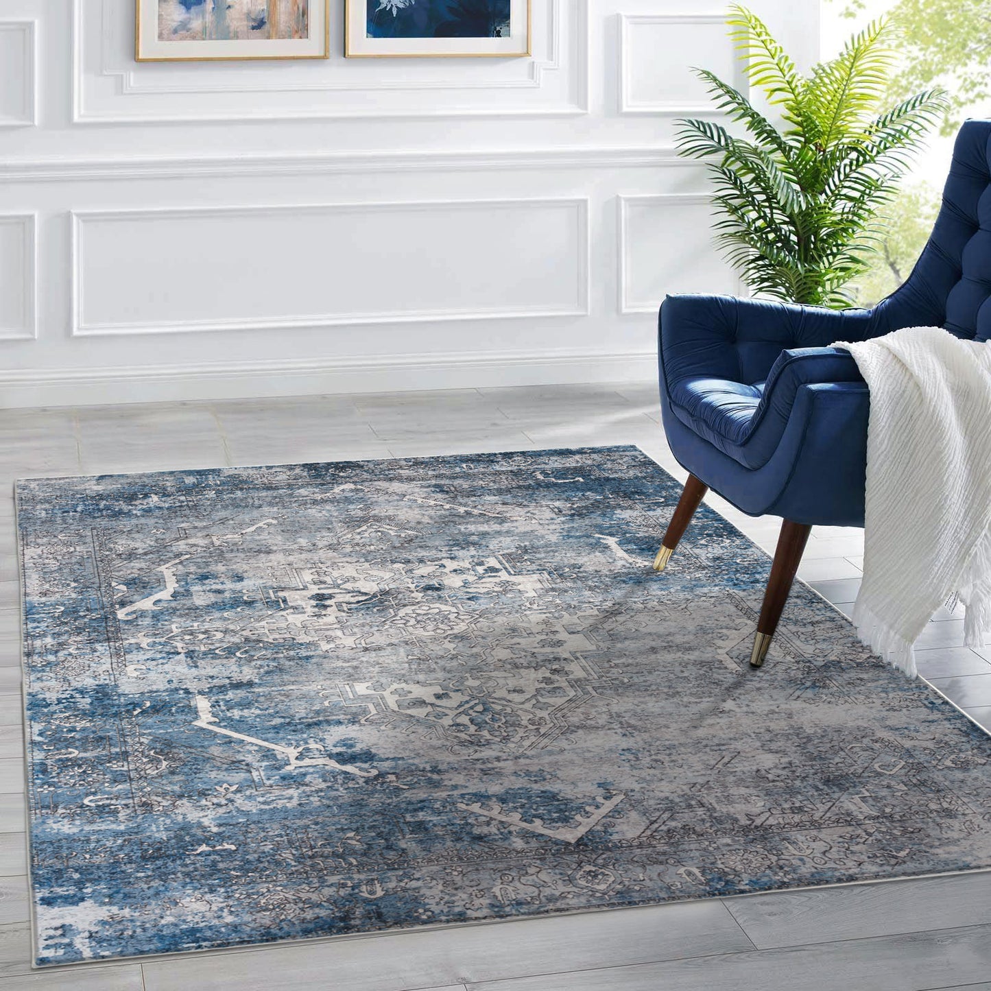 Machine Washable Rug - Distressed Blue