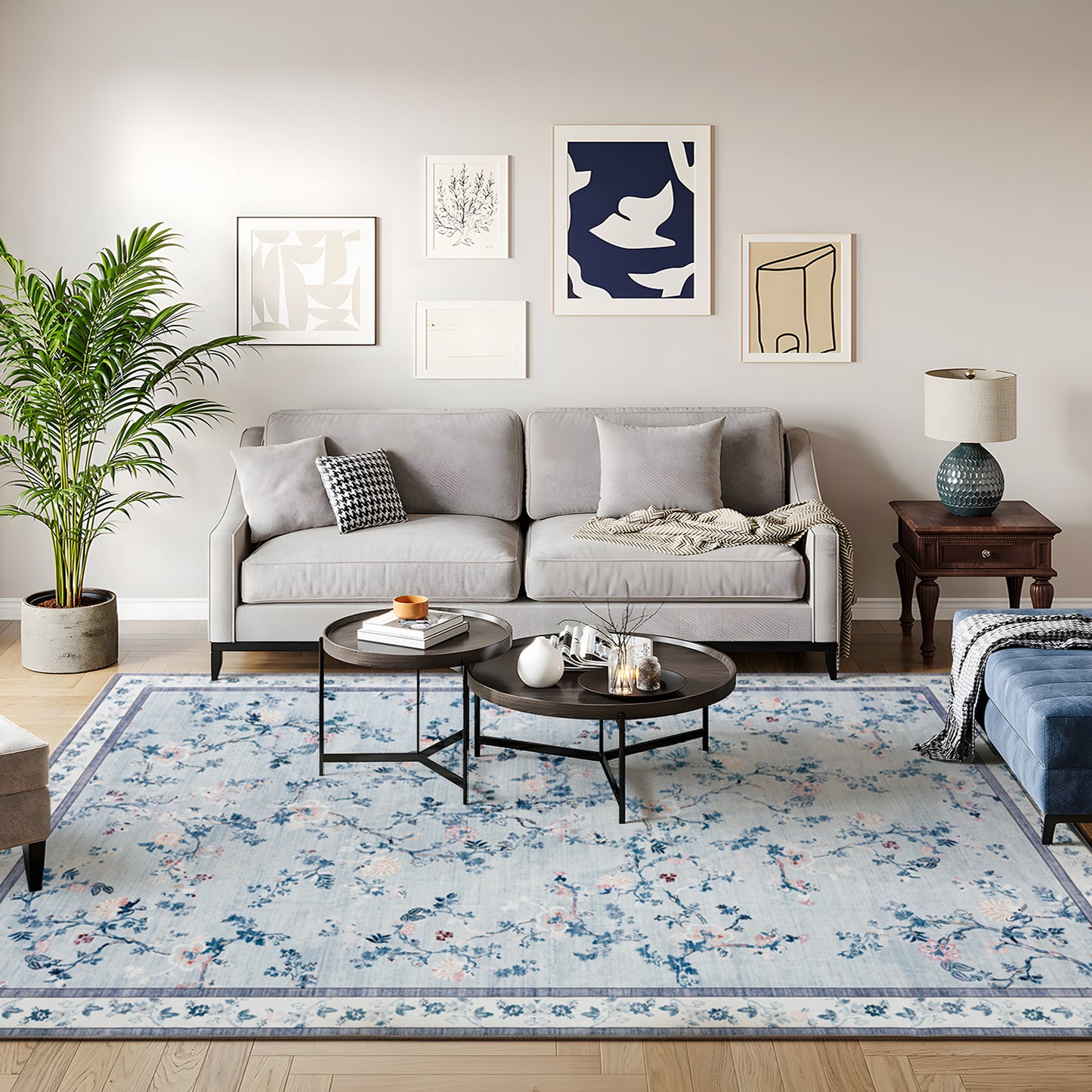 Machine Washable Rug - Sky Floral