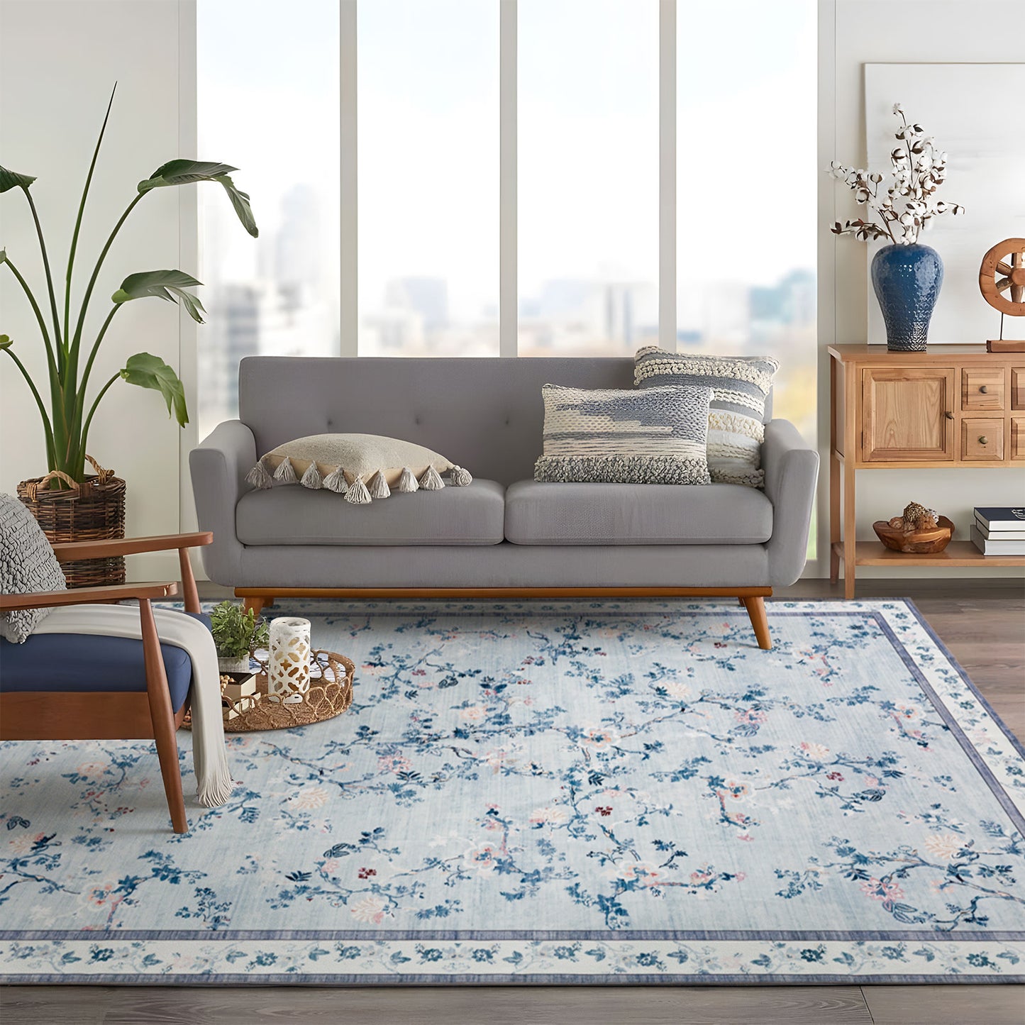 Machine Washable Rug - Sky Floral