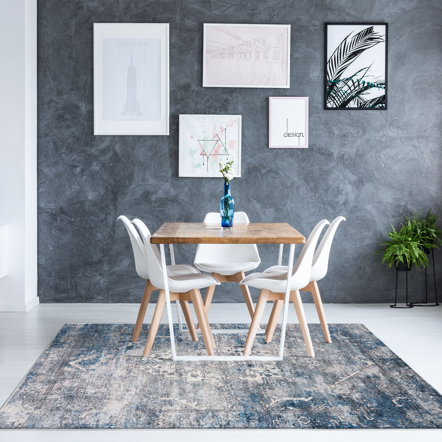 Machine Washable Rug - Distressed Blue