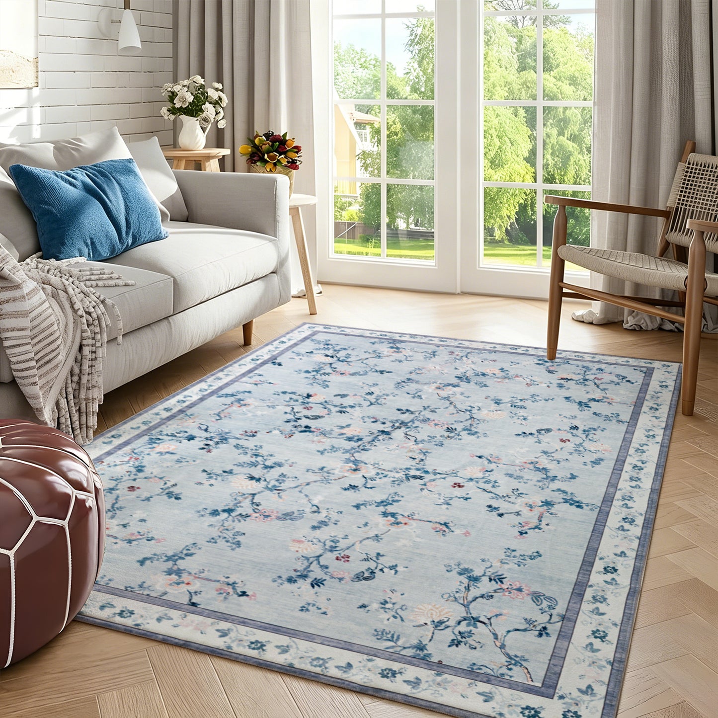 Machine Washable Rug - Sky Floral