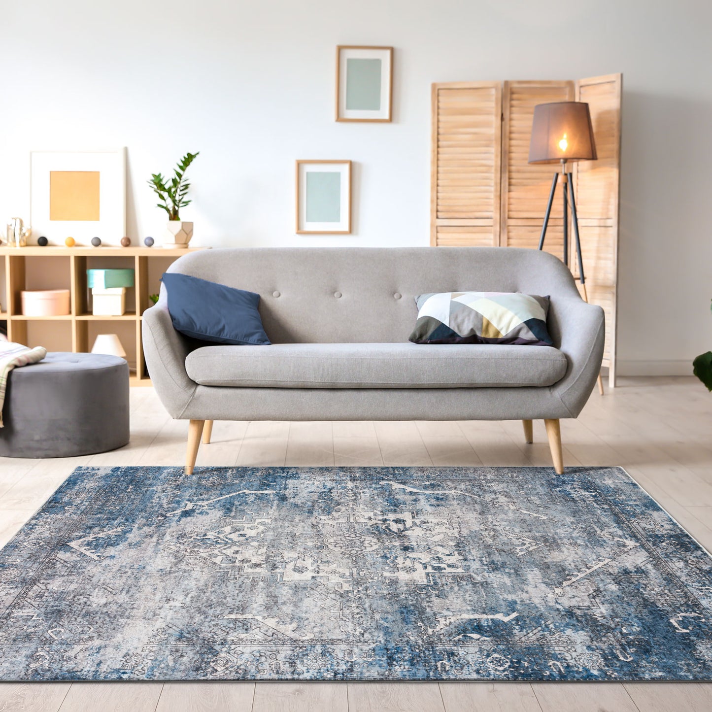 Machine Washable Rug - Distressed Blue