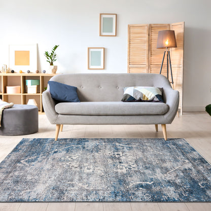 Machine Washable Rug - Distressed Blue