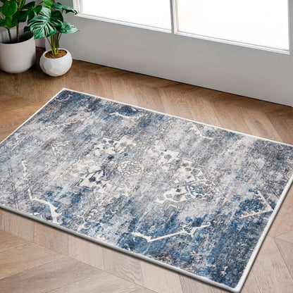 Machine Washable Rug - Distressed Blue