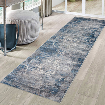 Machine Washable Rug - Distressed Blue