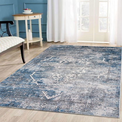Machine Washable Rug - Distressed Blue
