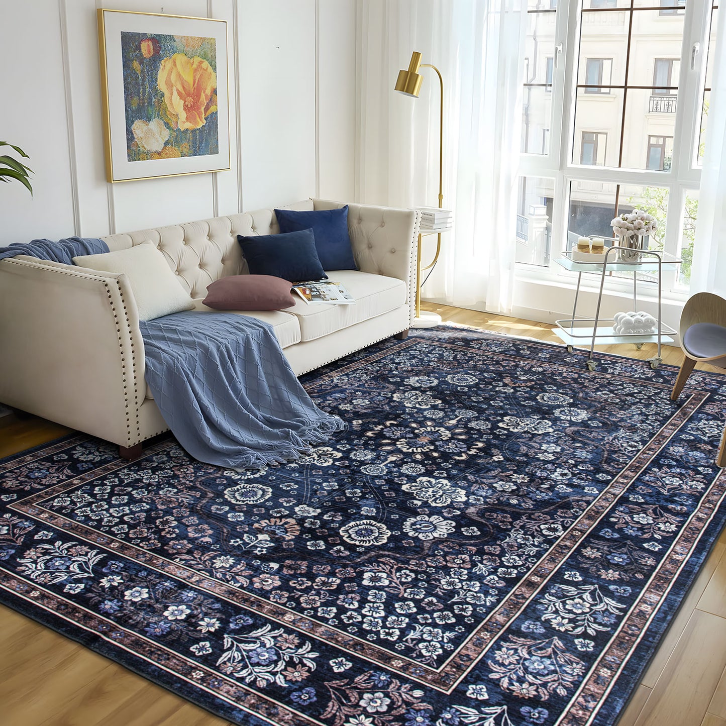 Machine Washable Rug - Midnight Bloom