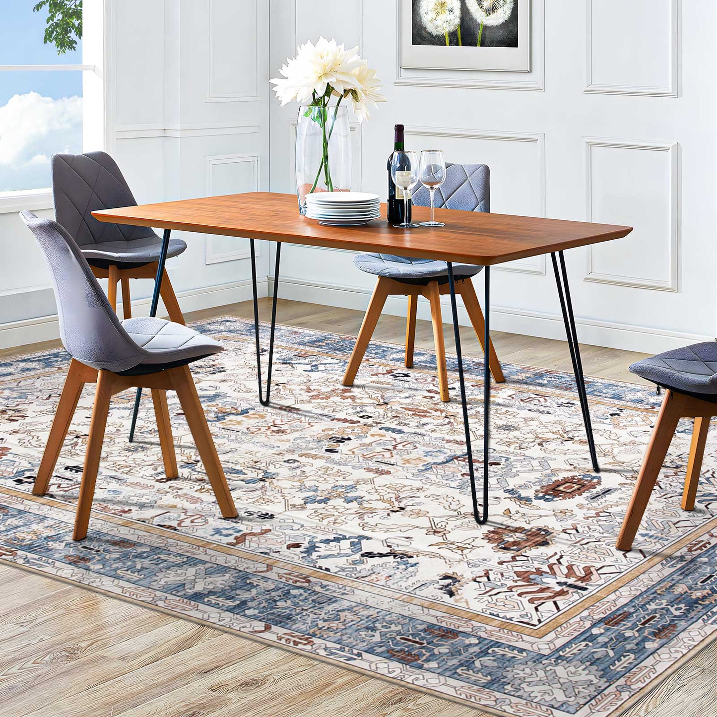 Machine Washable Rug - Rustic Oak & Sky