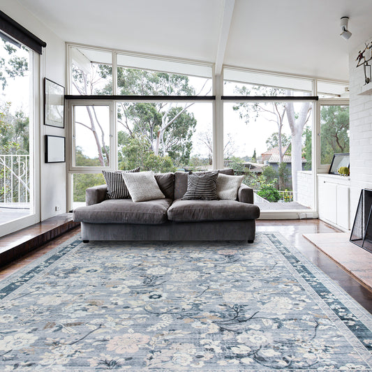 Machine Washable Rug - Blue Flora