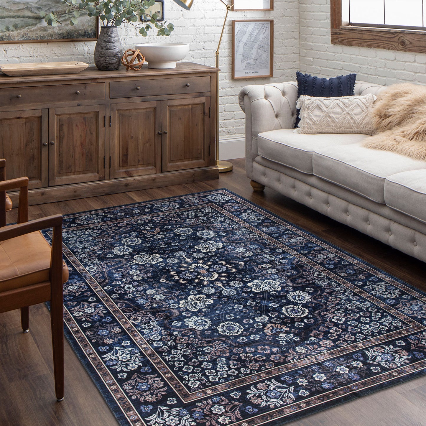 Machine Washable Rug - Midnight Bloom