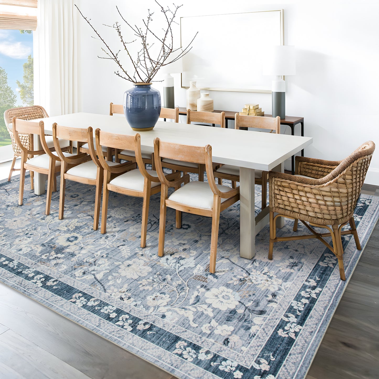 Machine Washable Rug - Blue Flora