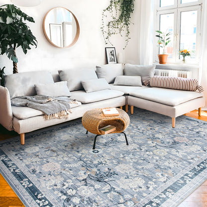 Machine Washable Rug - Blue Flora
