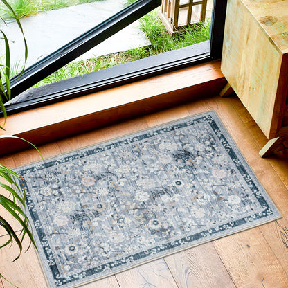 Machine Washable Rug - Blue Flora