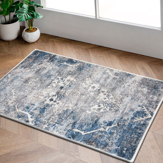 Machine Washable Rug - Distressed Blue