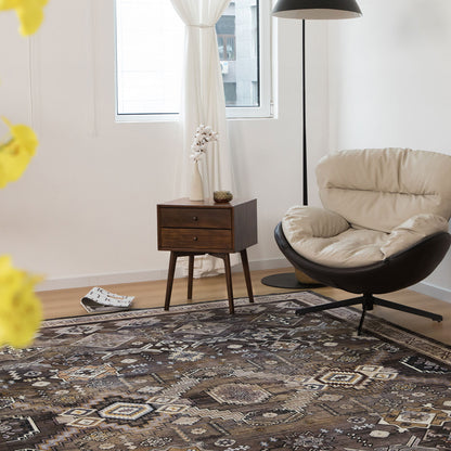 Machine Washable Rug - Dark Coffee & Gold