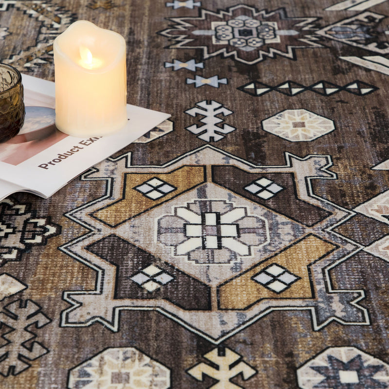 Machine Washable Rug - Coffee & Gold