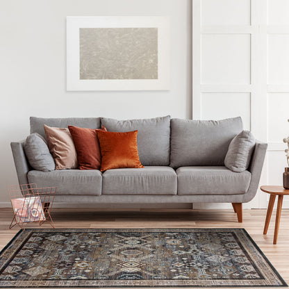 Machine Washable Rug - Dark Coffee & Gold