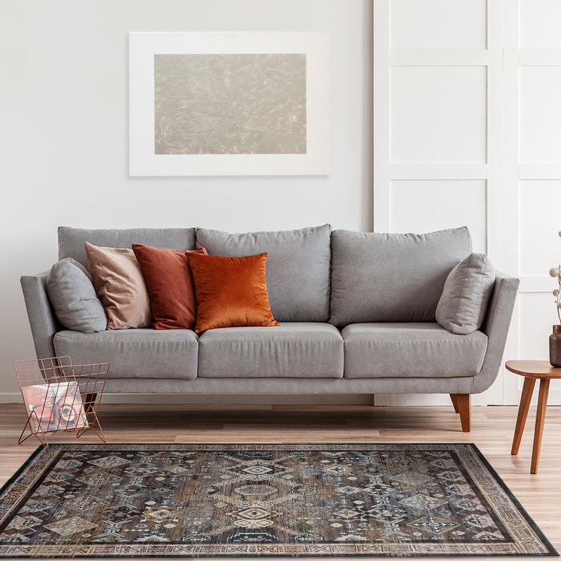 Machine Washable Rug - Coffee & Gold