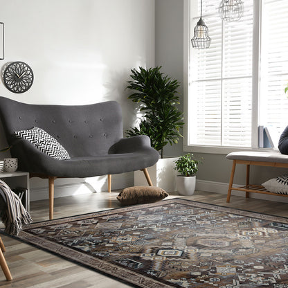 Machine Washable Rug - Dark Coffee & Gold
