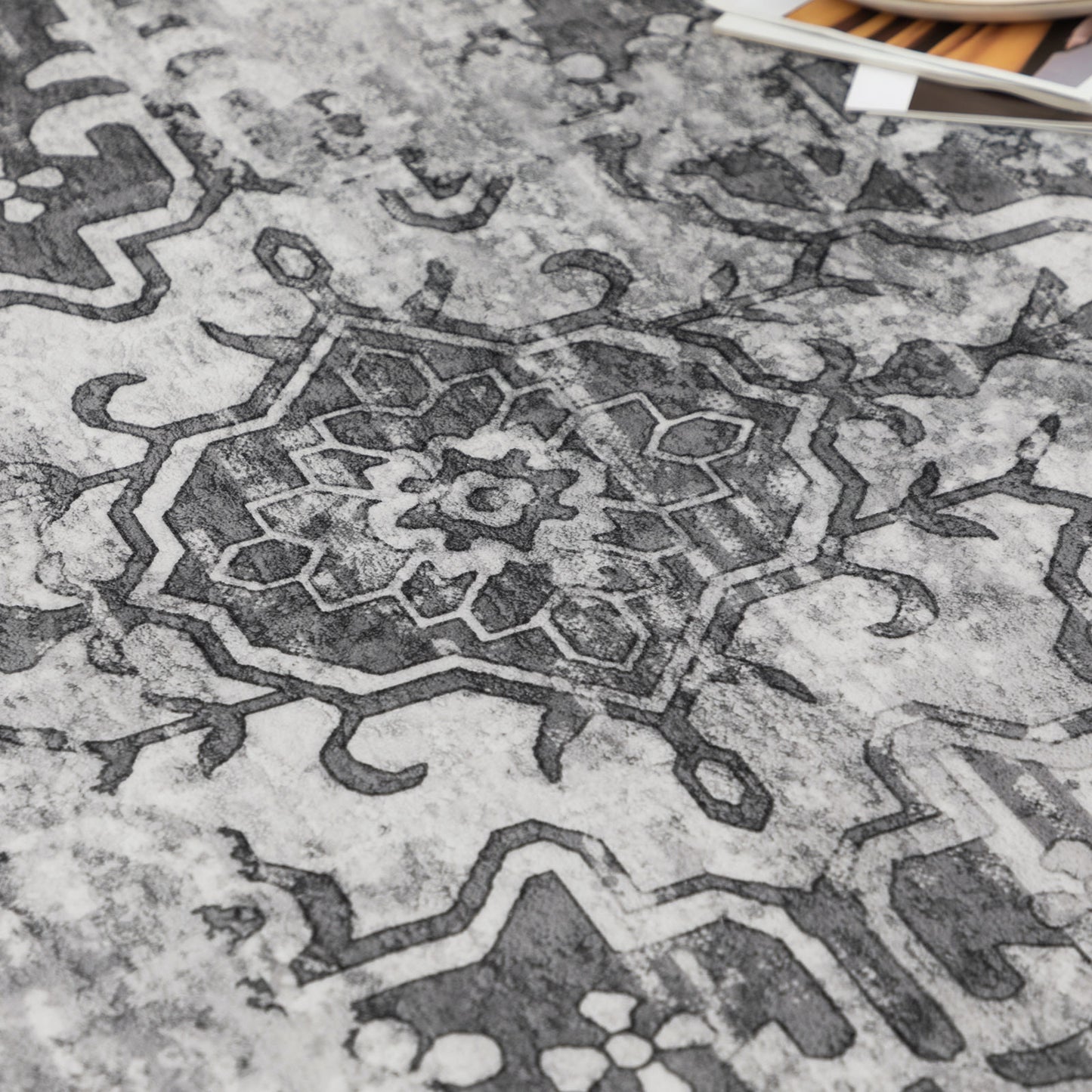 Machine Washable Rug - Distressed Silver Grey