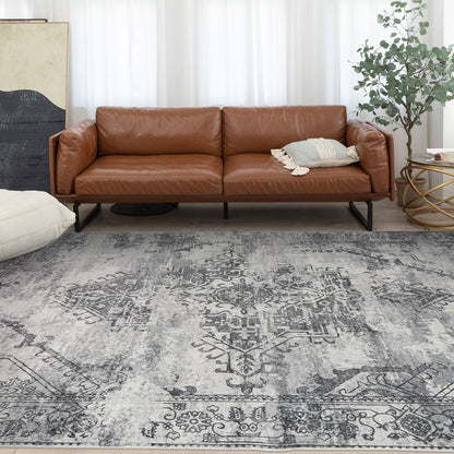 Machine Washable Rug - Distressed Silver Grey