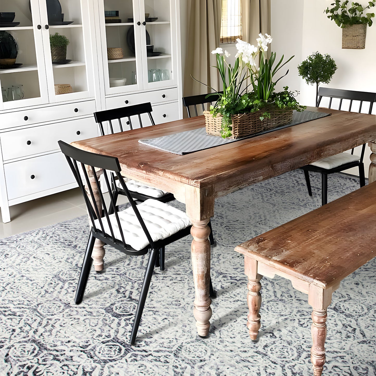 Machine Washable Rug - Distressed Soft Grey