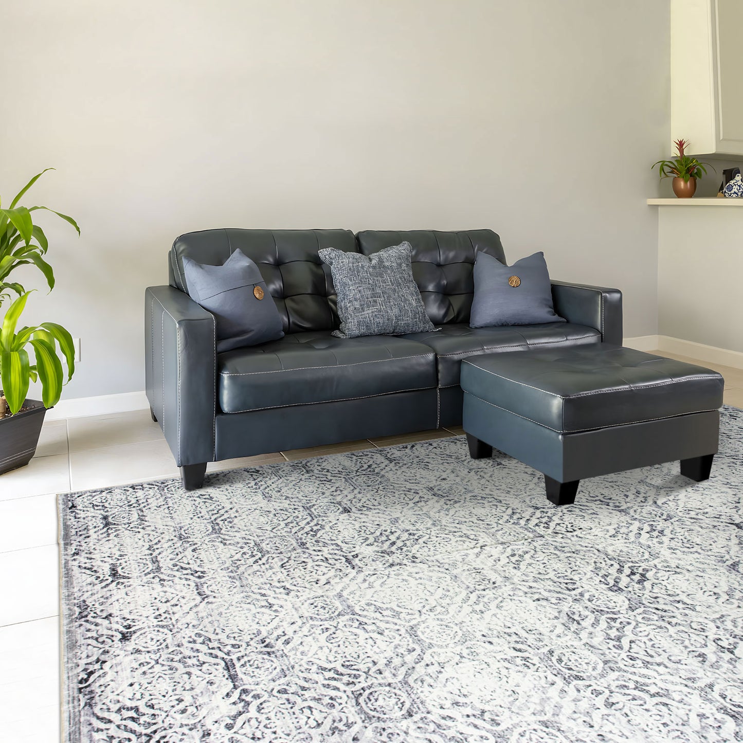 Machine Washable Rug - Distressed Soft Grey