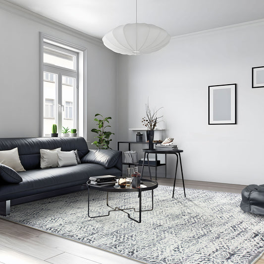 Machine Washable Rug - Distressed Soft Grey