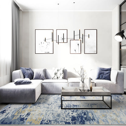 Machine Washable Rug - Blue & Tan