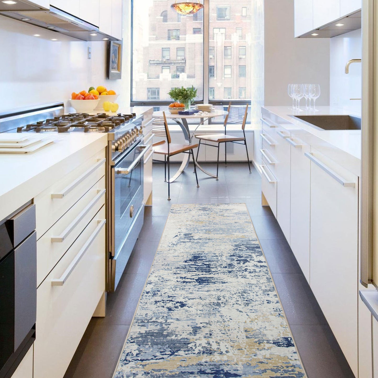 Machine Washable Rug - Blue & Tan