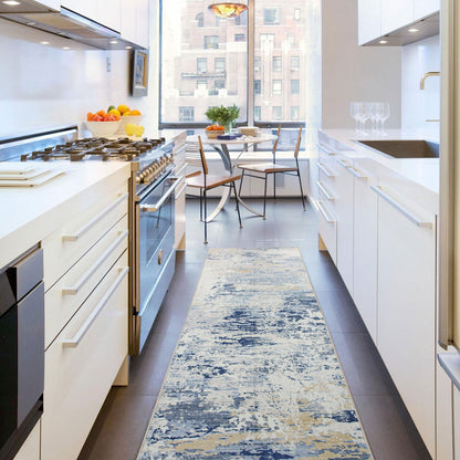 Machine Washable Rug - Blue & Tan