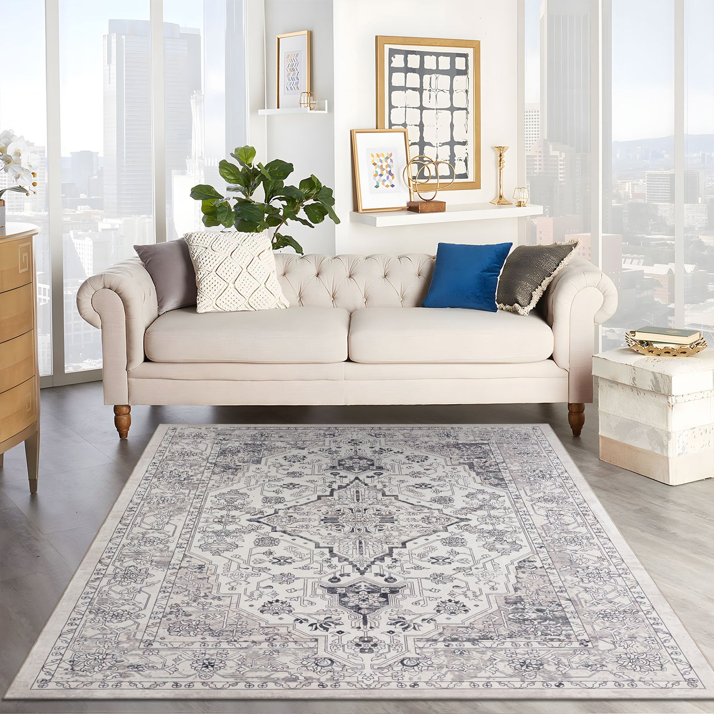 Machine Washable Rug - Hertiage Grey