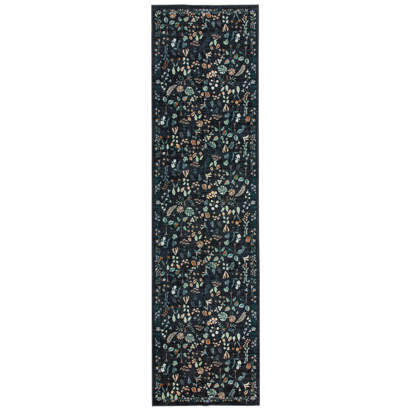 Machine Washable Rug - Charcoal Flora