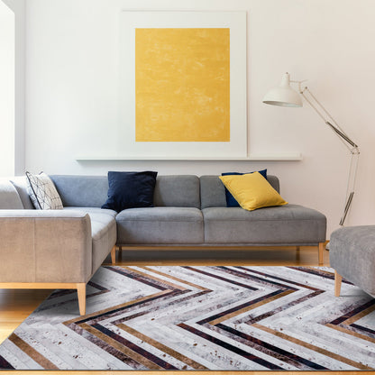Machine Washable Rug - Modern ZigZag Faux Hide